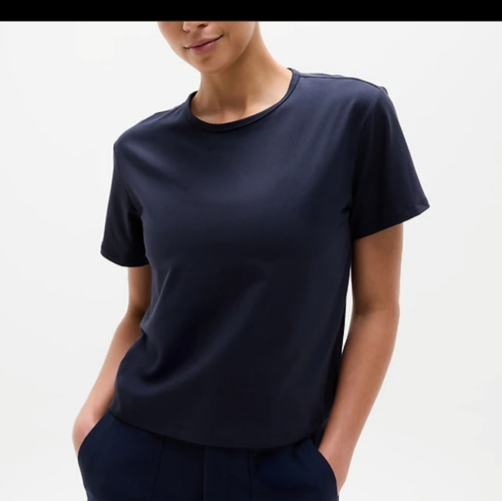 Athleta Essential Tee Crop Boxy Fit Navy Blue Size XL